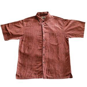 St John’s Bay Red Linen Cotton Short Sleeve Top Vacation Vibe Size Medium